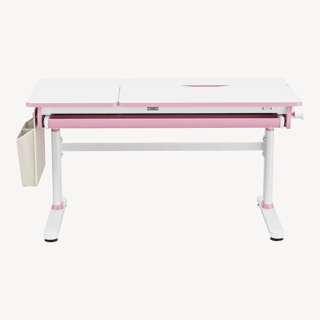 Scrivania Kuosa per Cameretta Regolabile in Altezza con Piano 120 x 60 cm e Cassetto - Rosa/Bianco [en.casa]