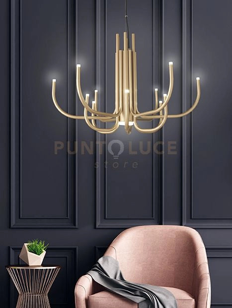 SOSPENSIONE ART NOUVEAU 12 BRACCETTI A LED 3000K 1860LM 35W DIMMERABILE D.78CM ORO