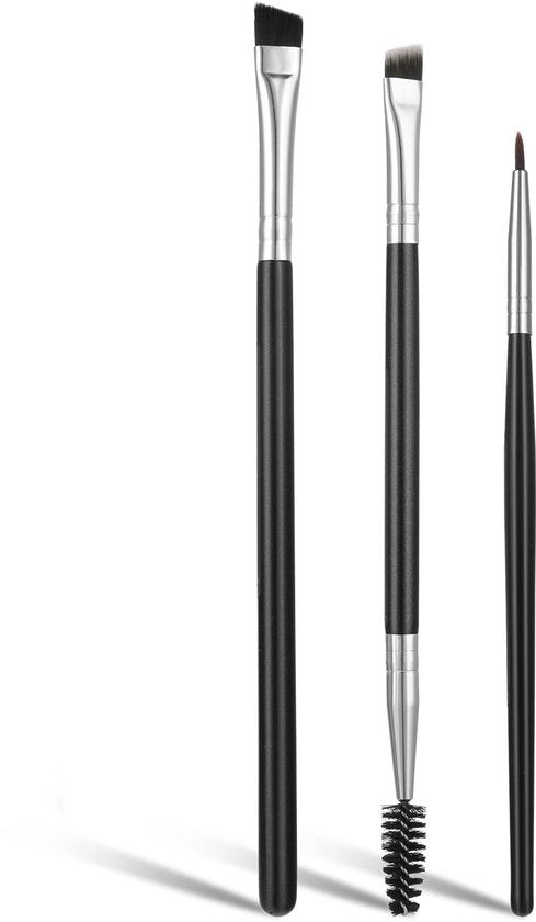 Set di pennelli per eyeliner 3 pezzi - Pennelli per make-up professionali - Pennello a punta angolata per sopracciglia - Pennello a punta fine - Materiale: plastica/nitrocellulosa/alluminio