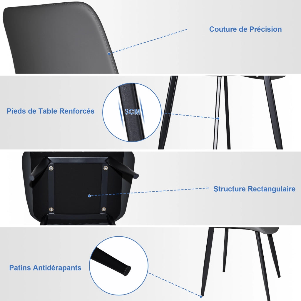 SEDIA da pranzo ergonomica in PU grigio, gambe in acciaio al carbonio, Set da 4 pezzi