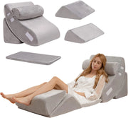 Set di 4/6 Cuscini Regolabili a Cuneo, Cuscino a Cuneo per Letto in Memory Foam, per Alleviare il Dolore alla Schiena Collo e alle Gambe, Poggiatesta Rimovibile, Grigio (6 Pezzi)