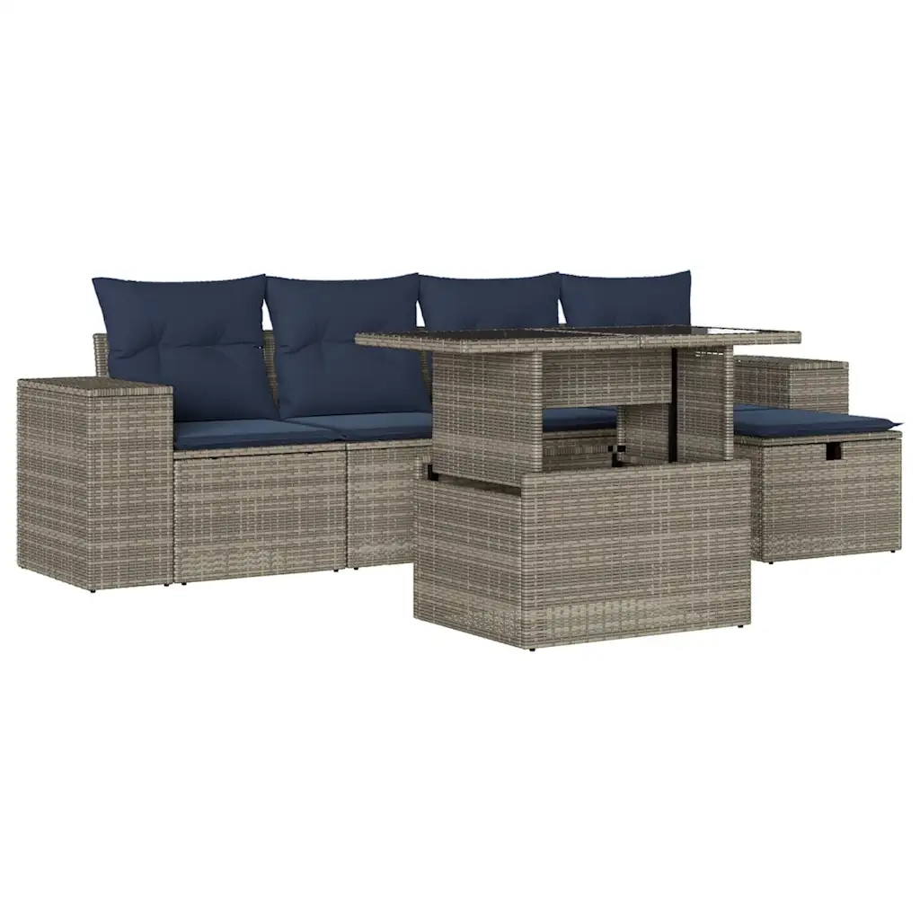 Set Divani da Giardino 6 pz con Cuscini Grigio in Polyrattan 3275291