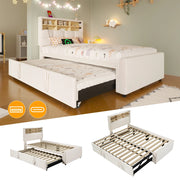 Letto singolo in velluto beige 90x200 cm con letto estraibile e prese USB