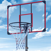 Canestro da basket regolabile in altezza con ruote, struttura in acciaio nero/rosso