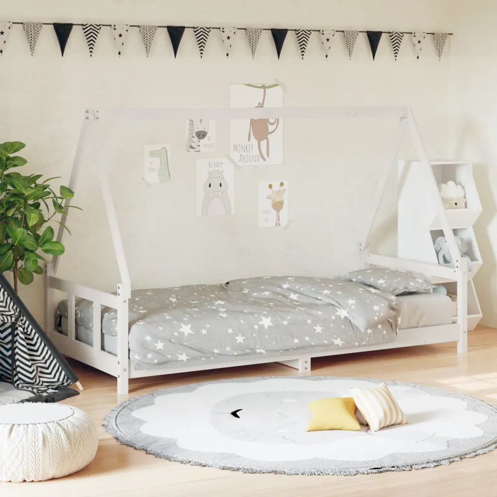 Giroletto per Bambini | Letto Infantile | Lettino Bianco 90x200cm in Legno Massello di Pino