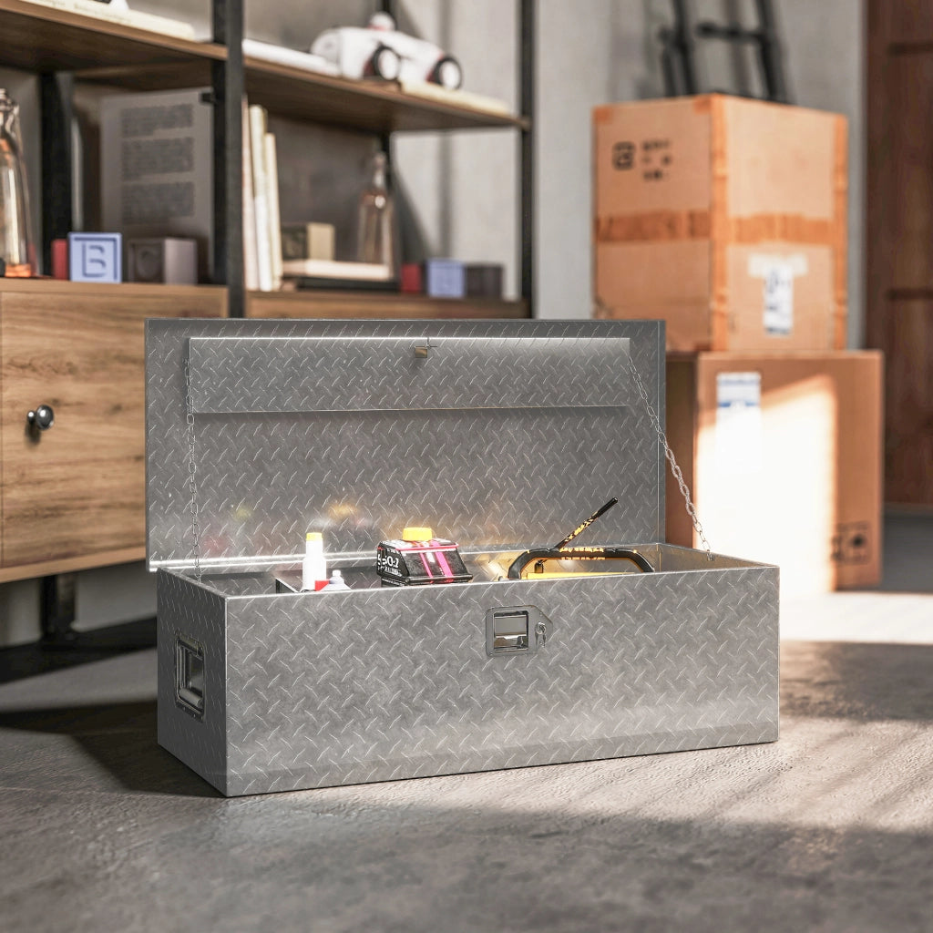 Cassetta degli Attrezzi in Alluminio con Serratura ¨C Zephmum ¨C Argento 76.2x33x24.4 cm
