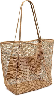 Borsa a rete per donne - Borsa a spalla a rete con tasca a zip e disegno pieghevole, Ideale per spiaggia, viaggi e piscina