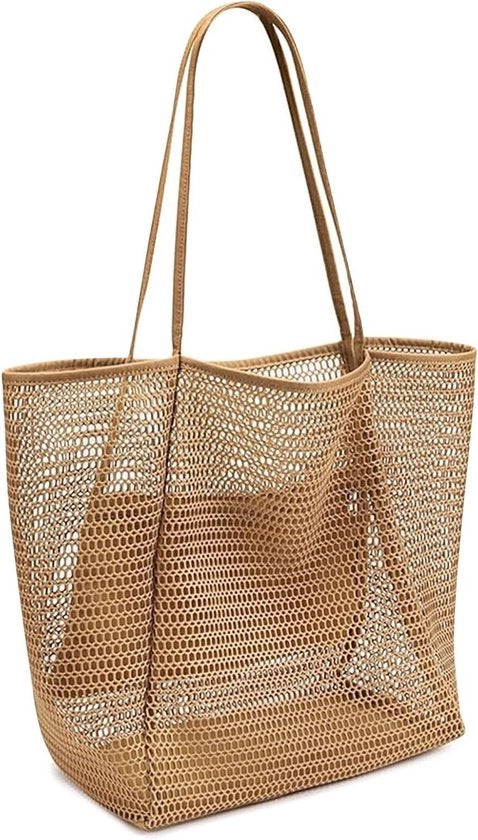 Borsa a rete per donne - Borsa a spalla a rete con tasca a zip e disegno pieghevole, Ideale per spiaggia, viaggi e piscina