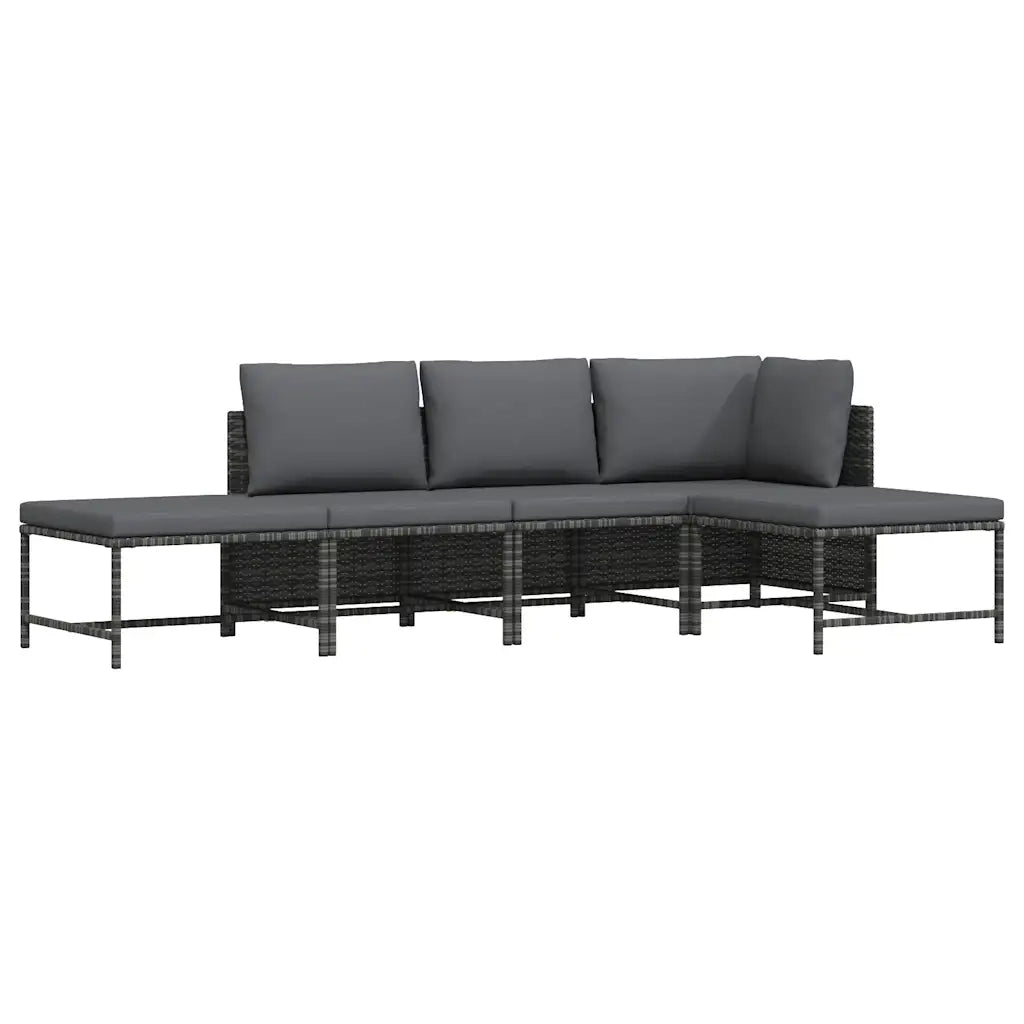 Set Divani da Giardino 5 pz con Cuscini in Polyrattan Grigio
