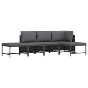 Set Divani da Giardino 5 pz con Cuscini in Polyrattan Grigio