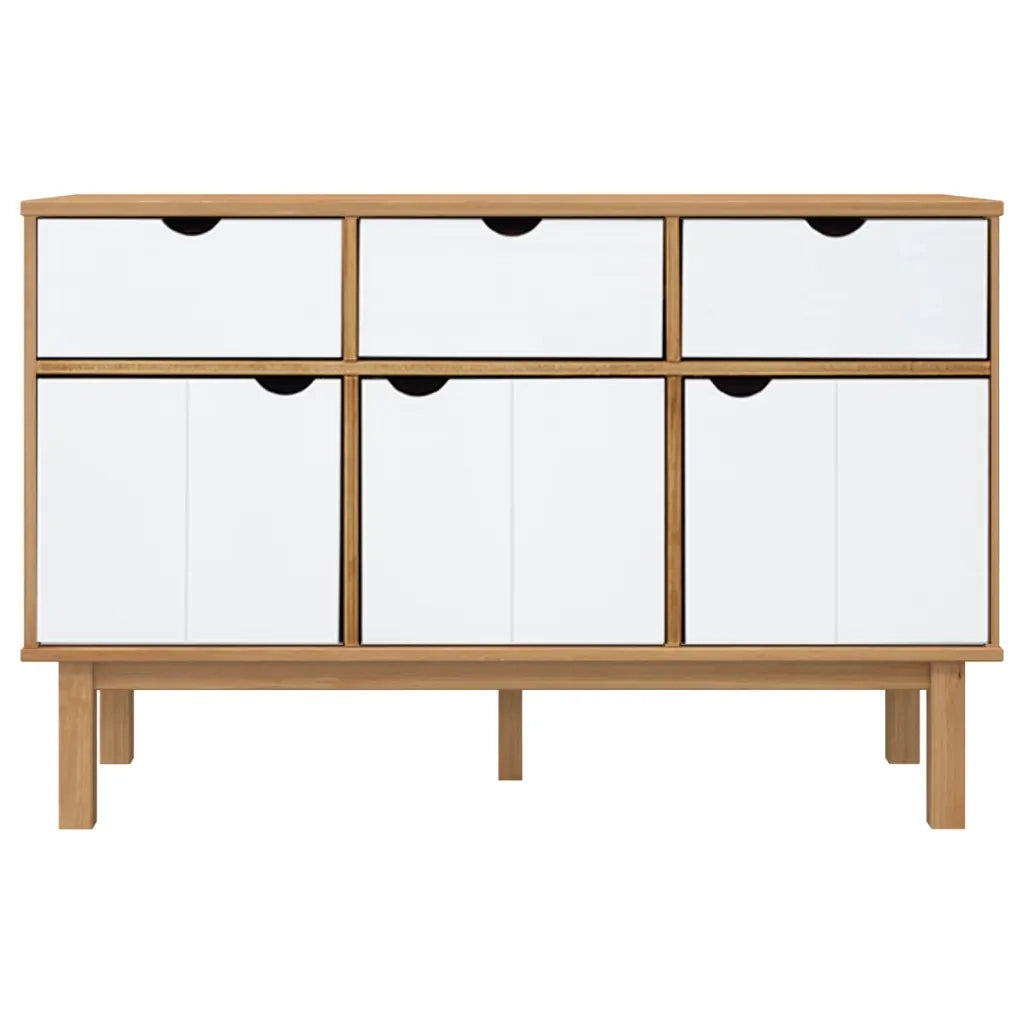Credenza Marrone e Bianca 114x43x73,5 cm Legno Massello di Pino cod mxl 15346