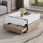 Tavolino da Caff¨¨ Girevole 360¡ã ¨C MINIMAL ¨C Bianco, 2 Ripiani, Noce, 60x60x38 cm