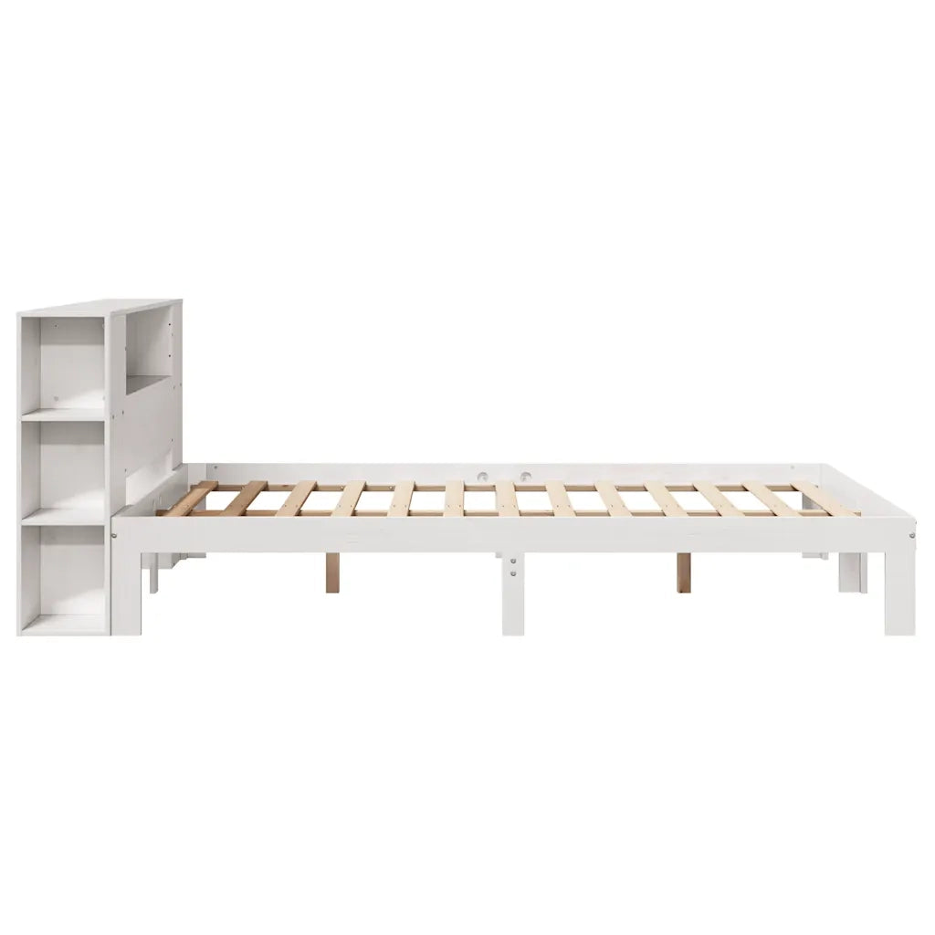 Letto Libreria senza Materasso-Struttura Letto con contenitore Bianco 135x190 cm Legno di Pino 524710