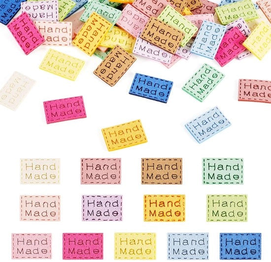 Etichette di Suede manufatturate a mano - 65 pezzi - Etichette microfibra - Formato rettangolare - 13 colori - Dimensioni 12,5 x 19,5 mm - Etichette per capi