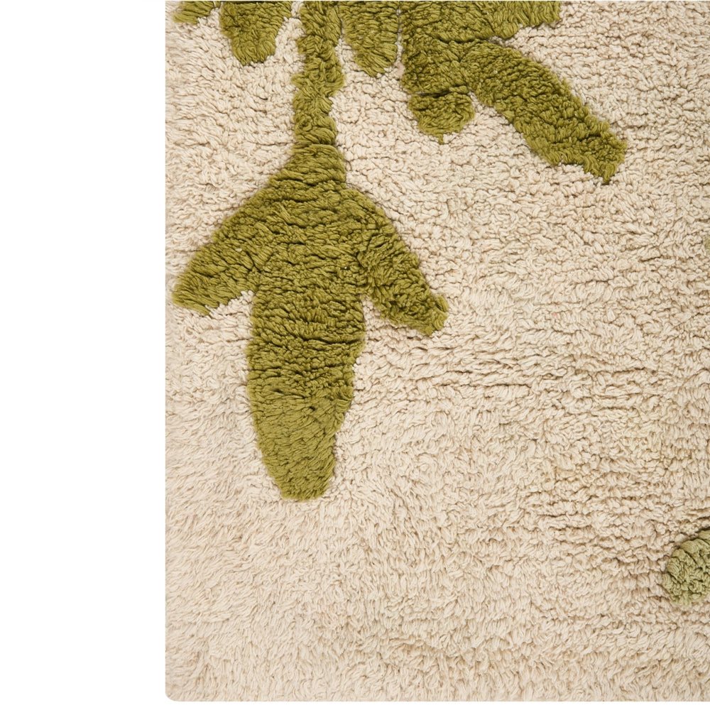 Tappeto in cotone 90 x 130 cm per bambini, rettangolare, beige e verde divertente cameretta