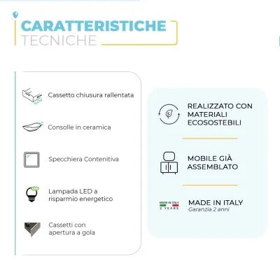Mobile bagno sospeso 100 cm grigio cemento con lavabo e specchio contenitore Master