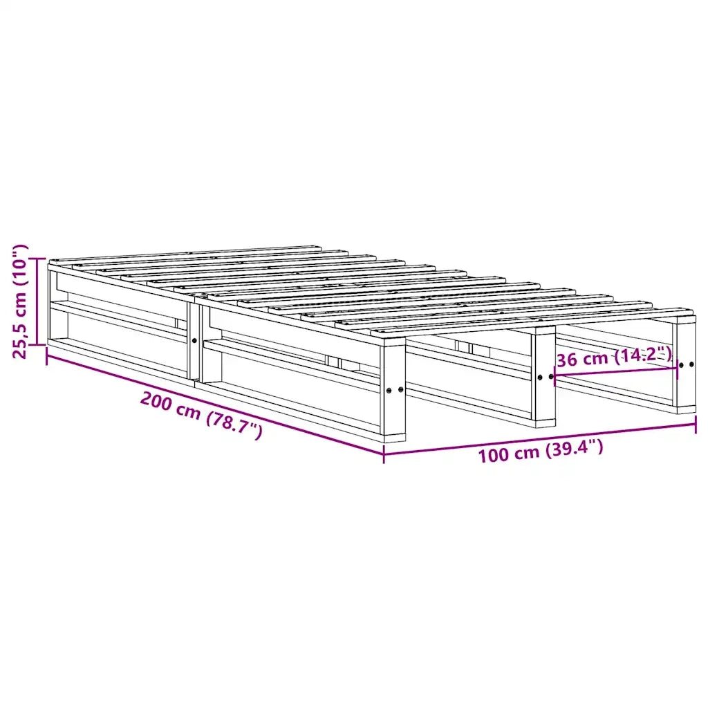 Letto senza Materasso Marrone Cera 100x200 cm in Legno di Pino