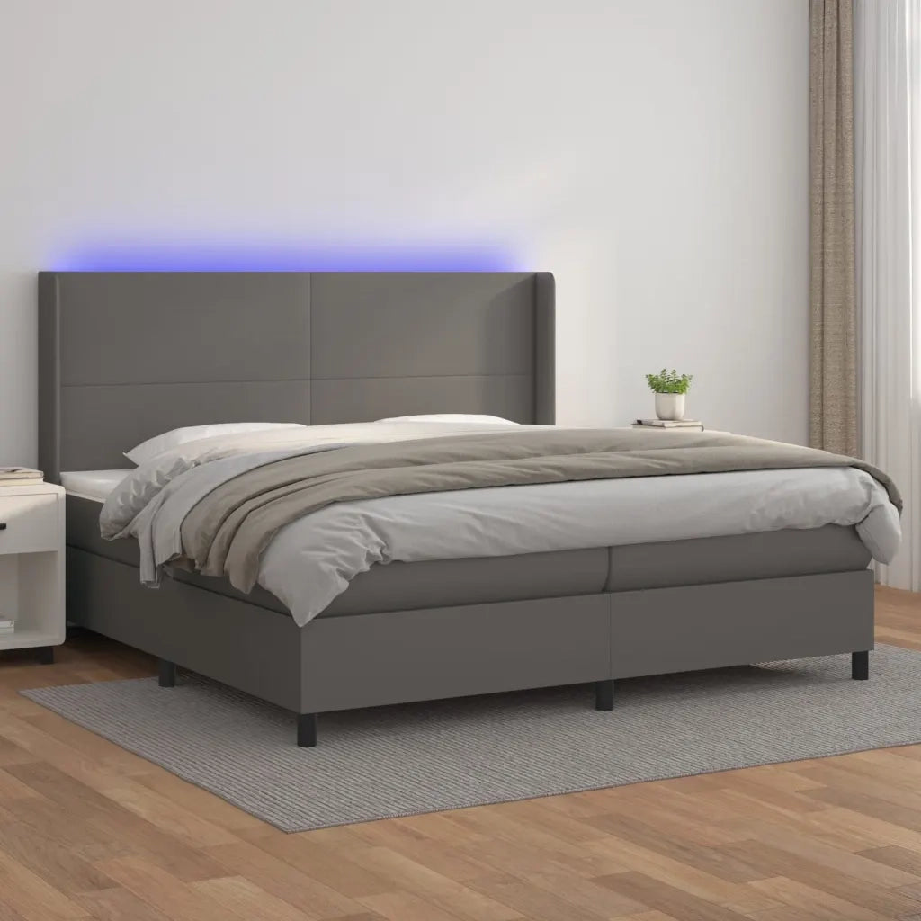 Giroletto Molle con Materasso e LED Grigio 200x200cm Similpelle 3139287