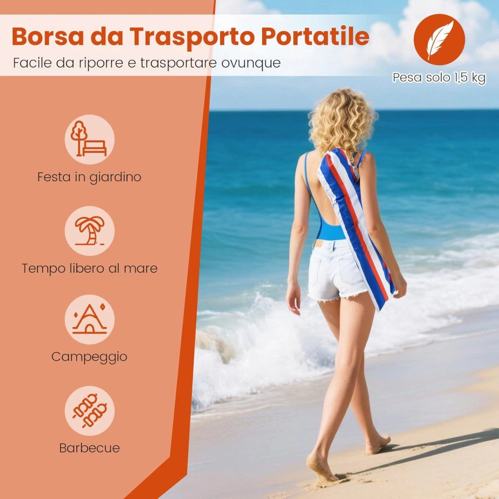 Ombrellone da Spiaggia da 179 cm, Protezione Solare, Ombrellone da Esterno Portatile con Inclinazione Regolabile, Borsa per il Trasporto, per Patio, Giardino, Cortile
