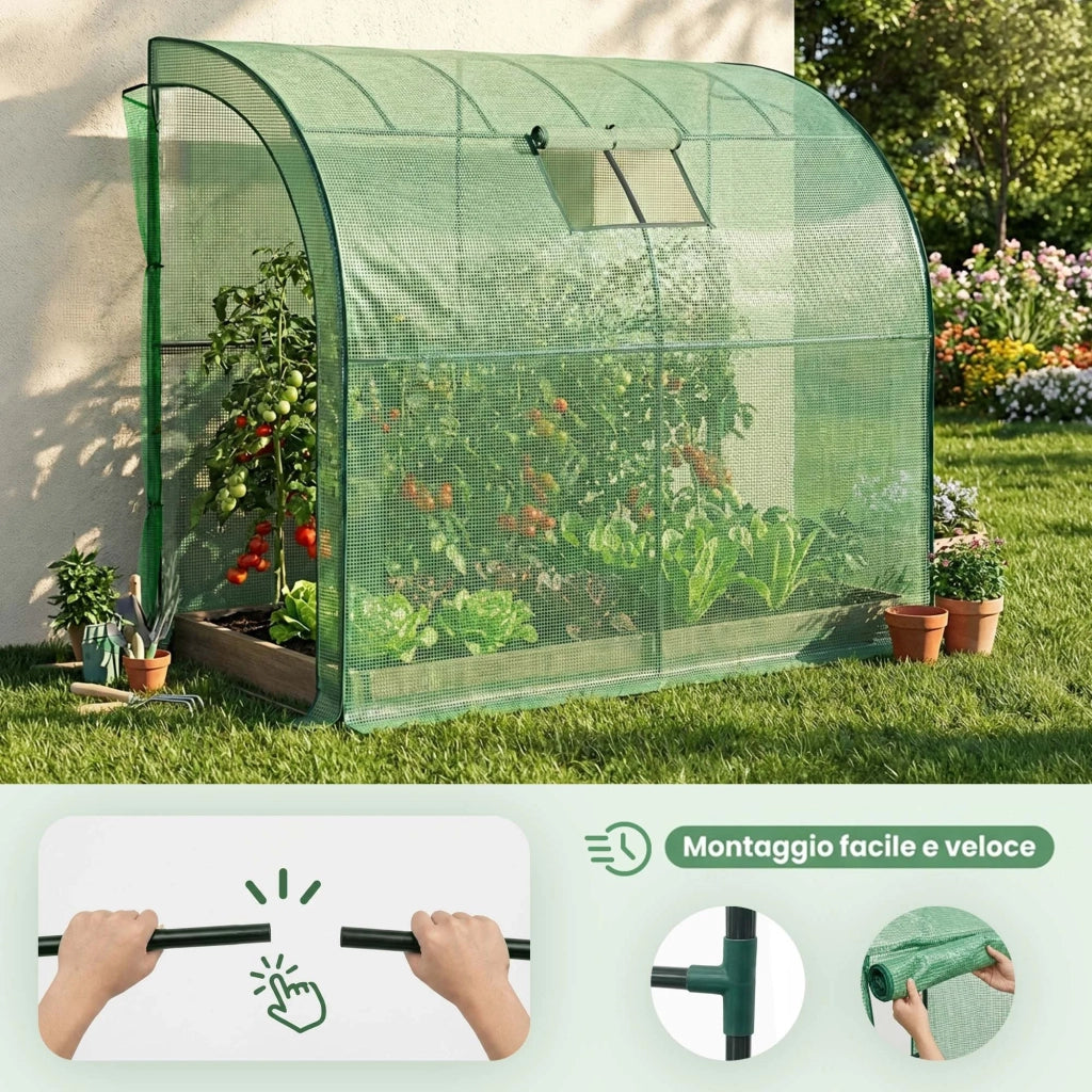 Serra da giardino addossata con struttura in metallo e telo in PE 1 porta 1 finestra Verde 100x200x210 cm