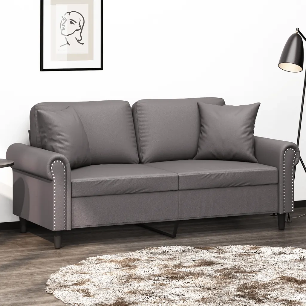 Divano a 2 Posti con Cuscini Grigio 140 cm in Similpelle 3200932