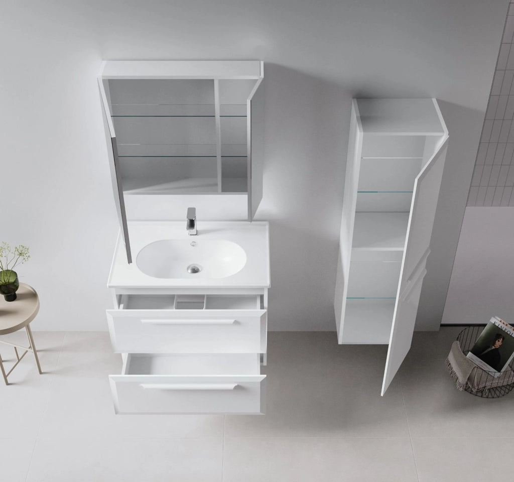 Set mobile lavabo con specchio (2 pezzi) "Nuvola 80 v2" - 80 x 50 x 62 cm - Bianco