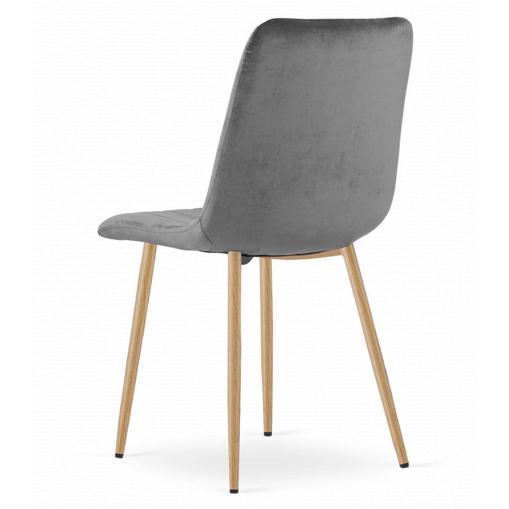 Set di 4 Sedie Lava in Velluto Grigio Scuro con Gambe Effetto Legno