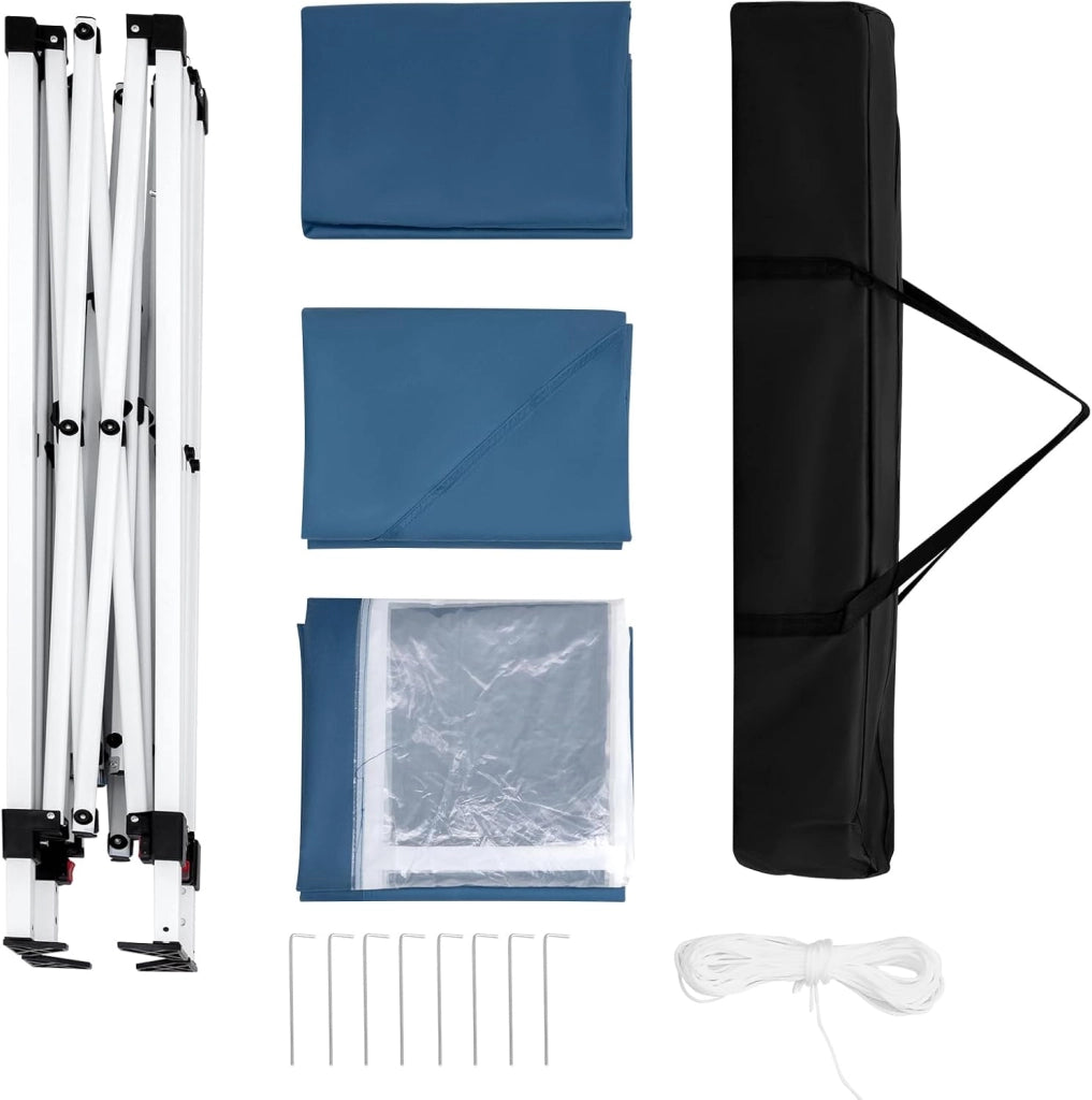Gazebo Pieghevole da Giardino, Gazebo Impermeabile Pop Up da 2x2m con Pannelli Laterali, Tendone Esterno, Altezza Regolabile, Protezione UV, con Custodia, Blu