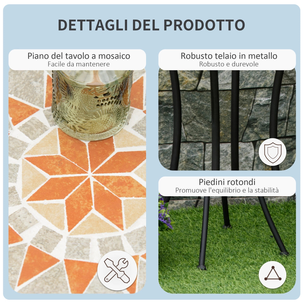 Tavolino Rotondo per Esterno Ø35,5x53,5 cm con Piano in Ceramica a Mosaico in Metallo Multicolore