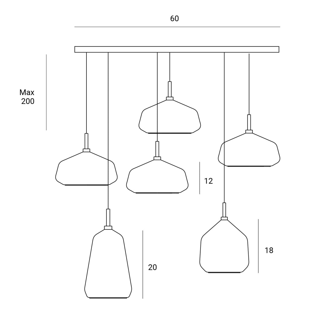X-RAY LAMPADARIO A SOSPENSIONE 6 LUCI COMPOSIZIONE TRASPARENTE VETRI VARIE FORME ATTACCO G9 D.60CM