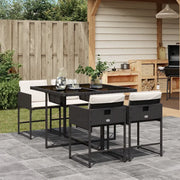 Set da Pranzo da Giardino 5 pz Nero con Cuscini in Polyrattan 3211254
