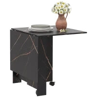 Tavolo da Cucina Pieghevole, Tavolo da Pranzo Pieghevole, con 2 Ribalte, 2 Ruote con Freni, 120 x 80 x 73 cm, Nero Marmorizzato