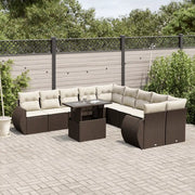 Set Divani da Giardino 11 pz con Cuscini Polyrattan Marrone