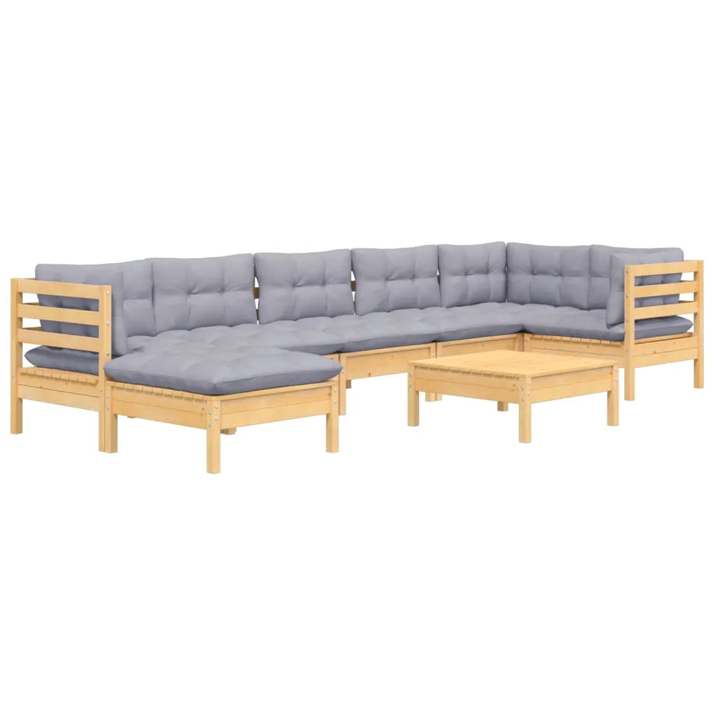 Set Divani da Giardino 8 pz con Cuscini Grigi Massello di Pino 3096555