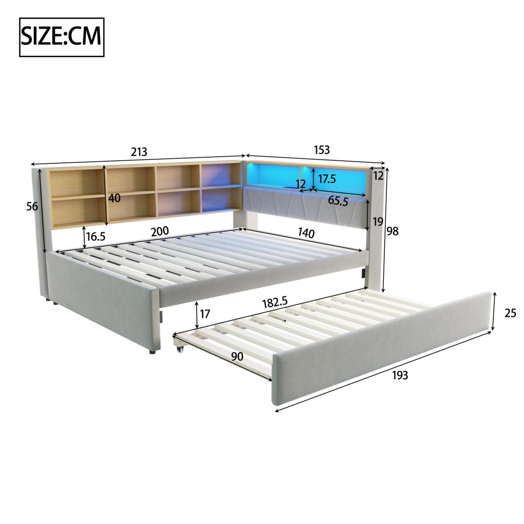 DIVANO LETTO 140x200 cm con letto estraibile 90x190 cm Flanella Grigio Chiaro