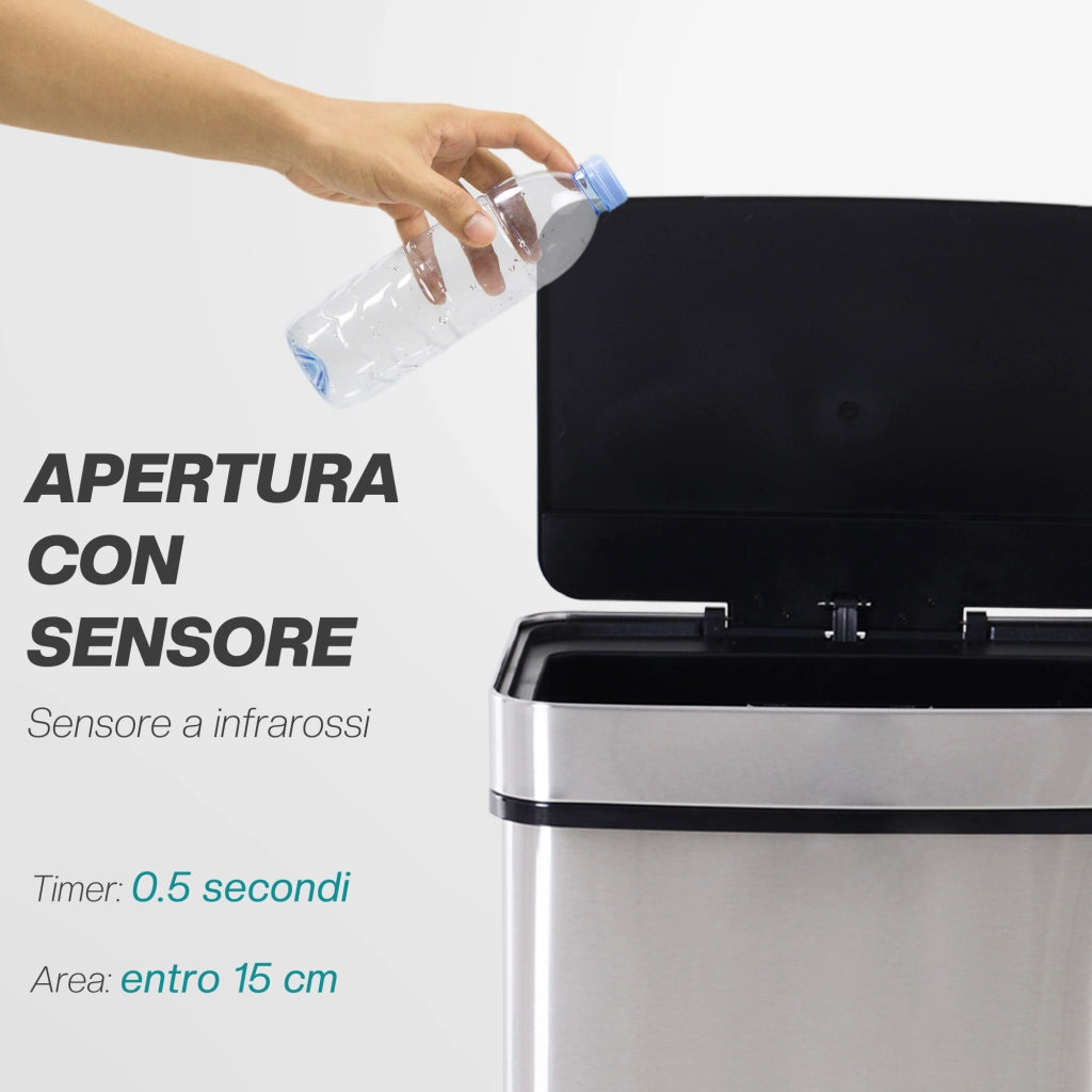 Pattumiera 72L 3 Scomparti con Sensore Infrarossi ¨C Zephmum ¨C Acciaio e ABS 42x30x81 cm