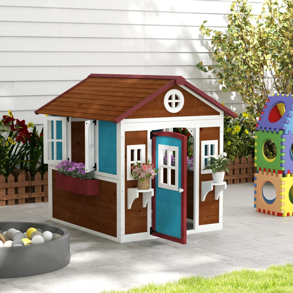 Casetta per Bambini in Legno con Finestra e Ripiani ¨C Zephmum ¨C 114x126x135 cm Marrone