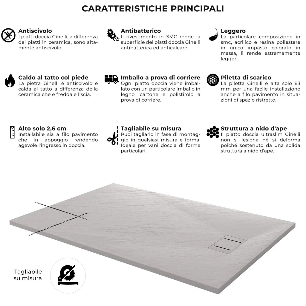 Piatto Doccia 90x120 cm Effetto Pietra Stone Bianco