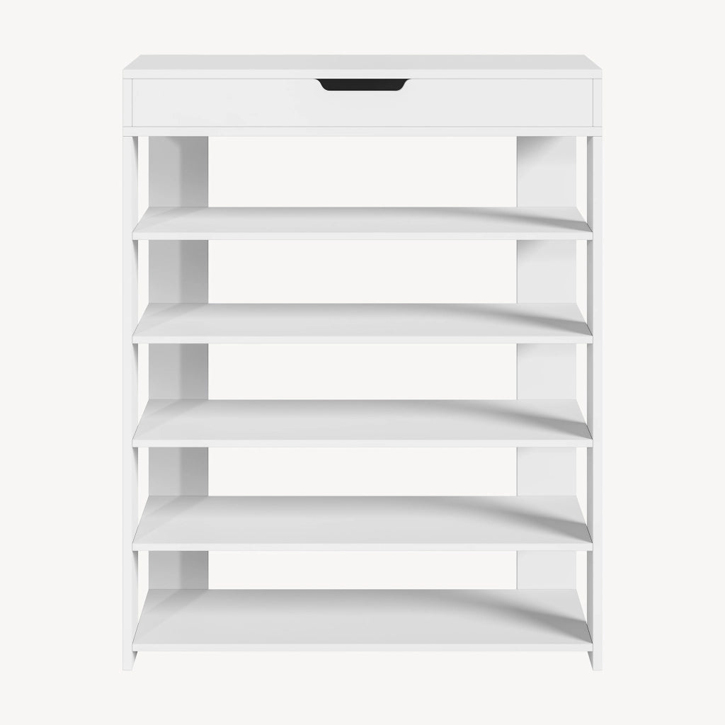 Scarpiera Boppeelo Scaffale a 5 Ripiani e Cassetto 94 x 75 x 30 cm - Bianco [en.casa]