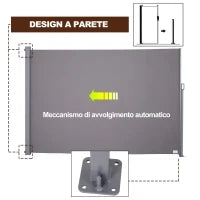 Tenda da Sole Laterale e Avvolgibile (3x1.6m) in Alluminio e Poliestere Imperemabile Anti-UV, per Vento/Privacy