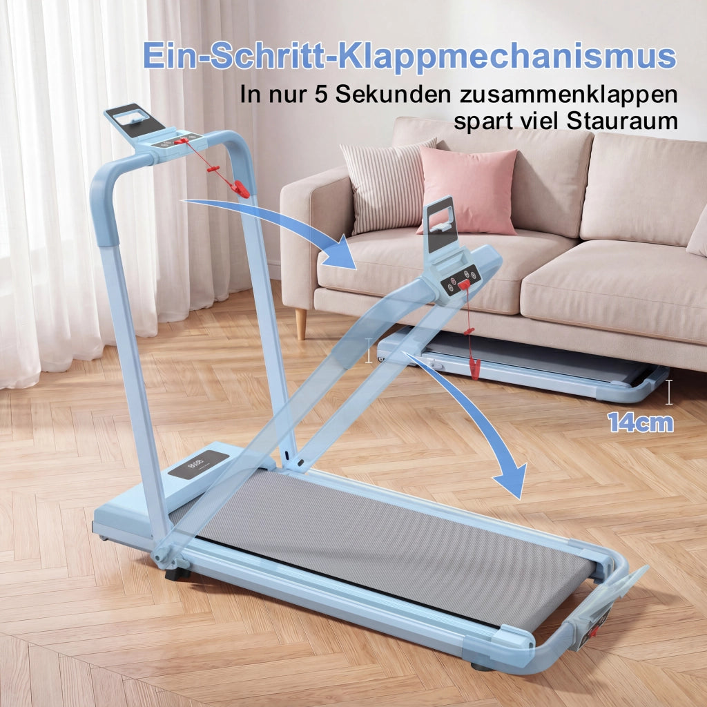 TAPIS ROULANT 3 IN 1 Pieghevole con inclinazione 10%, Blu, Acciaio