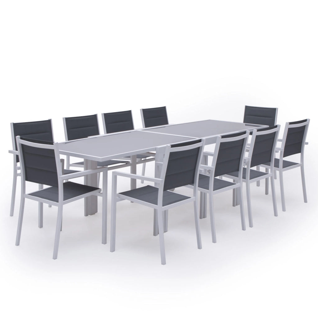 LAMPEDUSASet di mobili da giardino allungabili in textilene grigio 10 posti - alluminio bianco