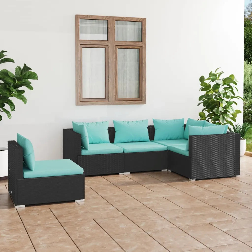 Set Divani da Giardino 5 pz con Cuscini in Polyrattan Nero cod mxl 42281