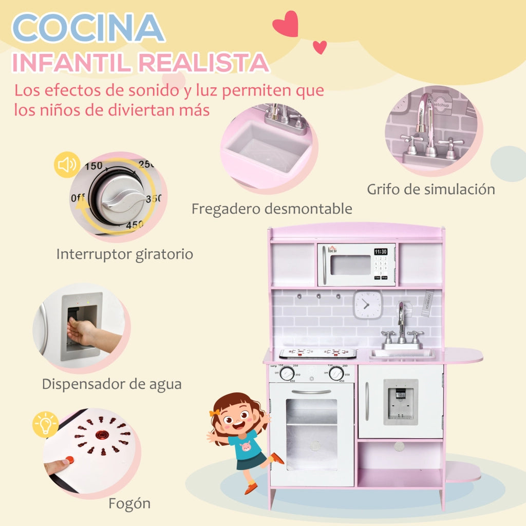Cucina Giocattolo in Legno per Bambini con Luci e Suoni ¨C Zephmum ¨C Rosa 70x29x90 cm