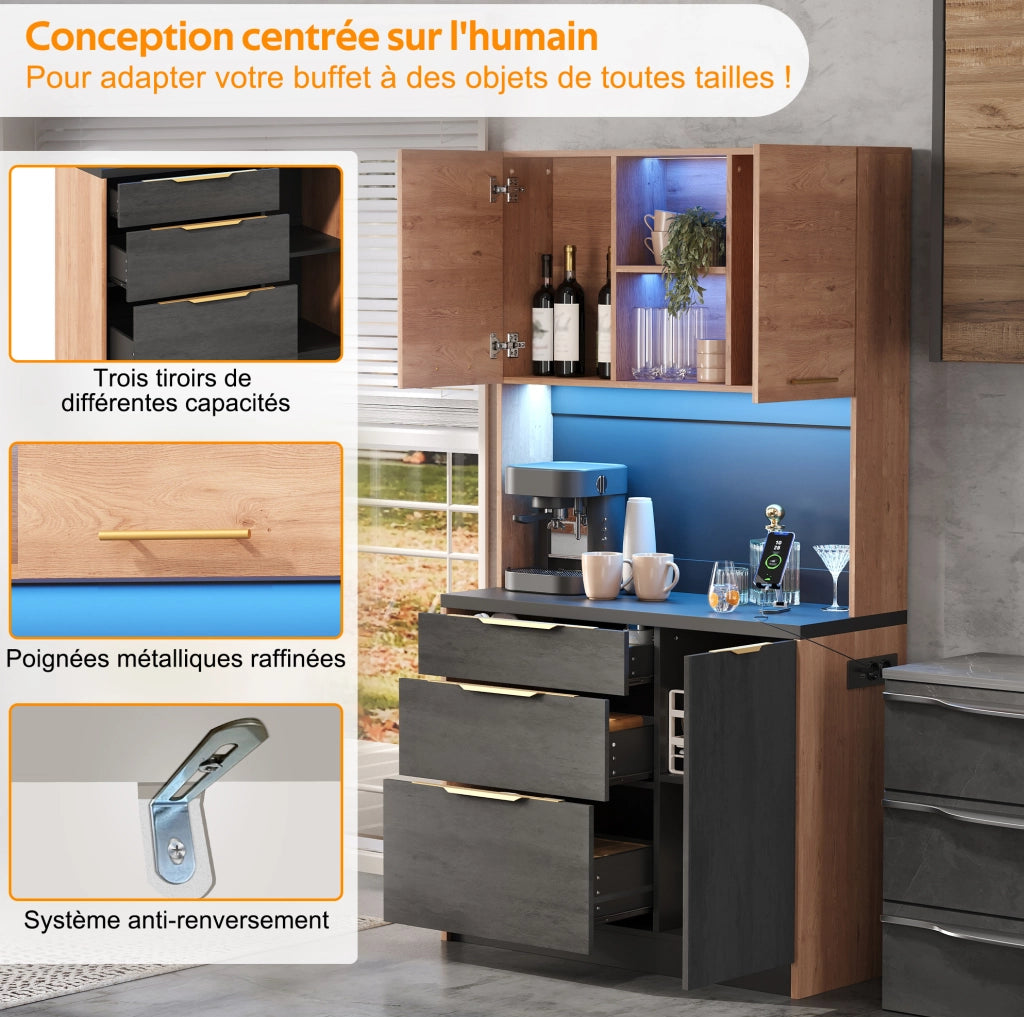 Mobile cucina alto moderno 100 x 40 x 180 cm in MDF; finitura effetto cemento e legno; nero