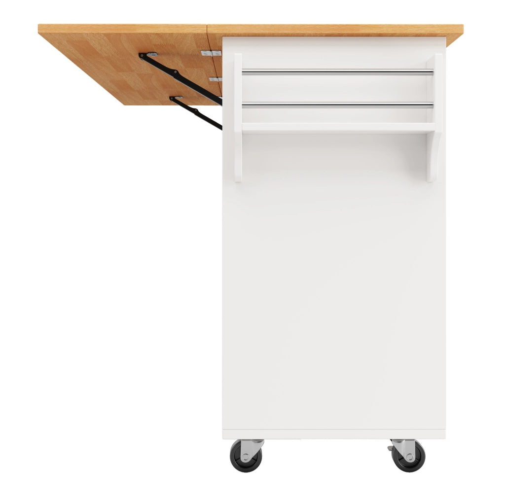 Isola da cucina 122x74.5x91.5 cm pieghevole con 8 cassetti; MDF bianco