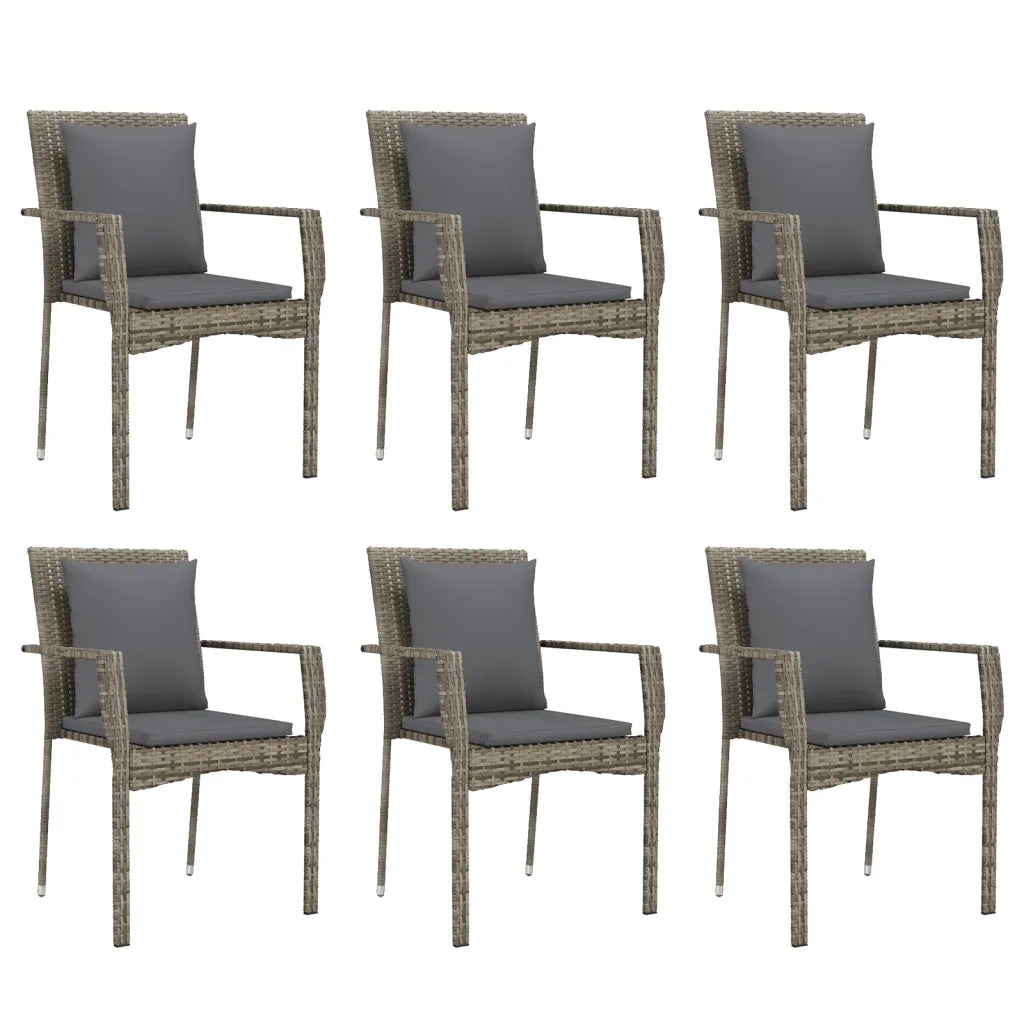 Set da Pranzo da Giardino 7 pz con Cuscini in Polyrattan Grigio 3184972
