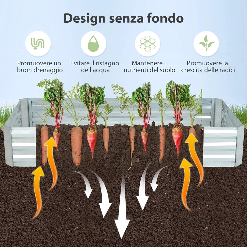Orto Rialzato Zincato con Serra, Aiuola Senza Fondo con Copertura Trasparente, Fioriere con Finestre Avvolgibili per Giardino e Terrazzo (180 x 90 x 91 cm)