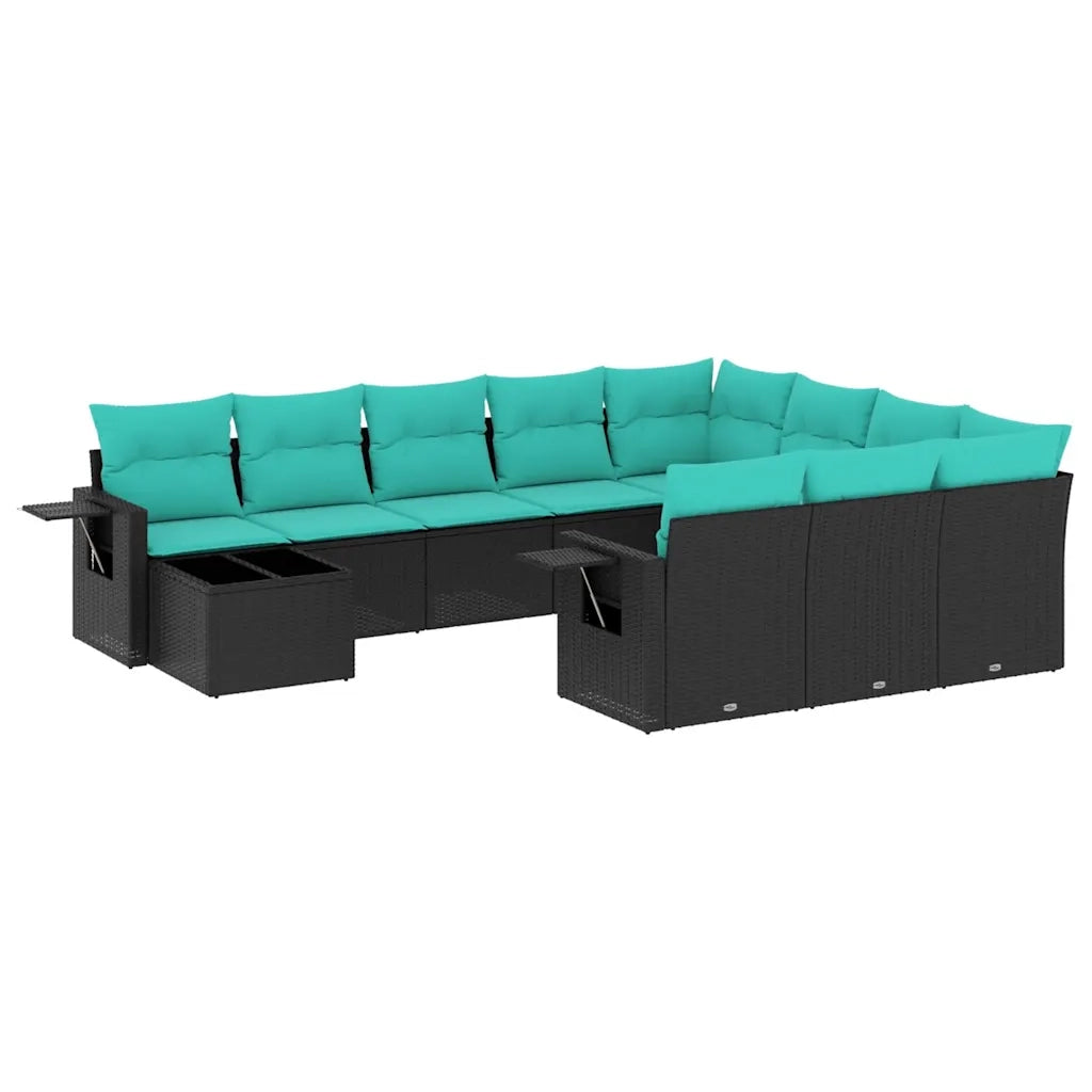 Set Divani da Giardino 11 pz con Cuscini Nero in Polyrattan 3220726