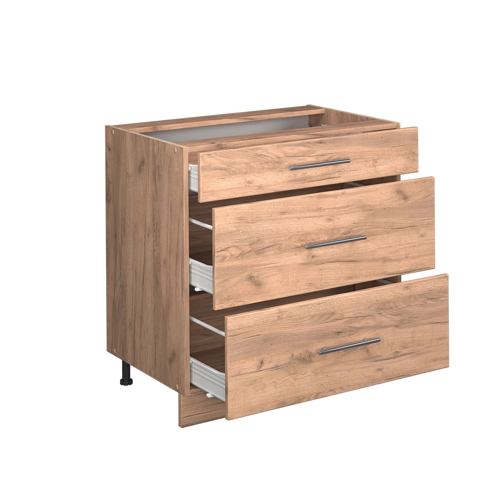 Vicco Mobiletto base per cucina Quercia dorata 80 cm con 3 cassetti, PL Marmo